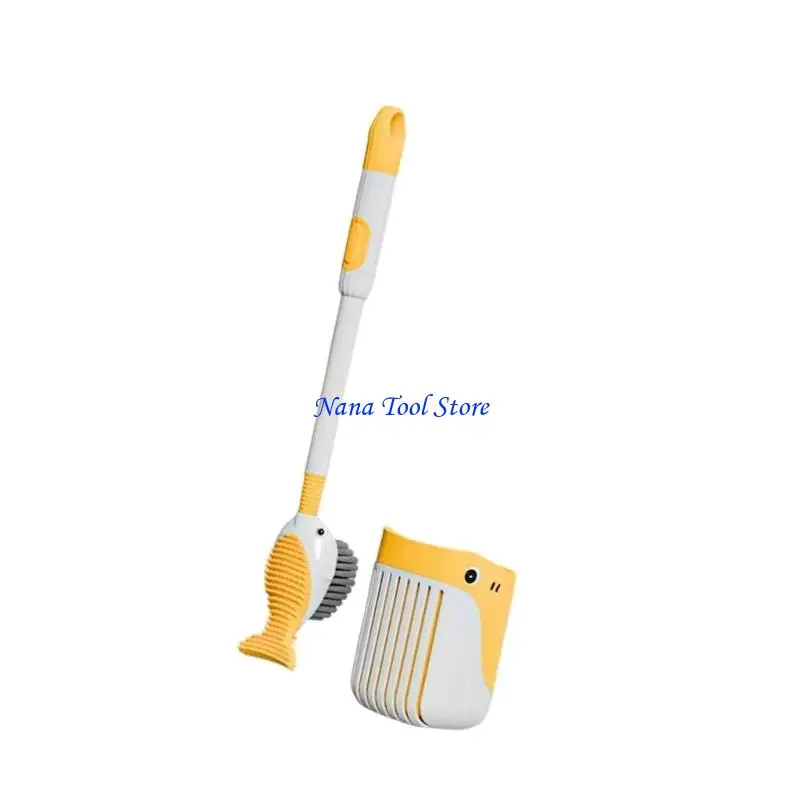 31GJ Cartoon Whale Long Handle Toilet Bowl Brush and Holder Bathroom Toilet Brush