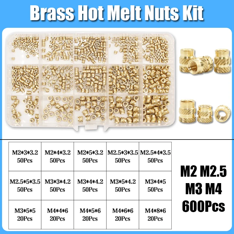 Einsatzmutter-Set M2 M2,5 M3 M4 M5 M6 Messing Heat Set Einsatzmutter Hot Melt Rändelgewindeeinsätze für 3D-Druck-Einbettungs-Kupfermutter – Detail 15