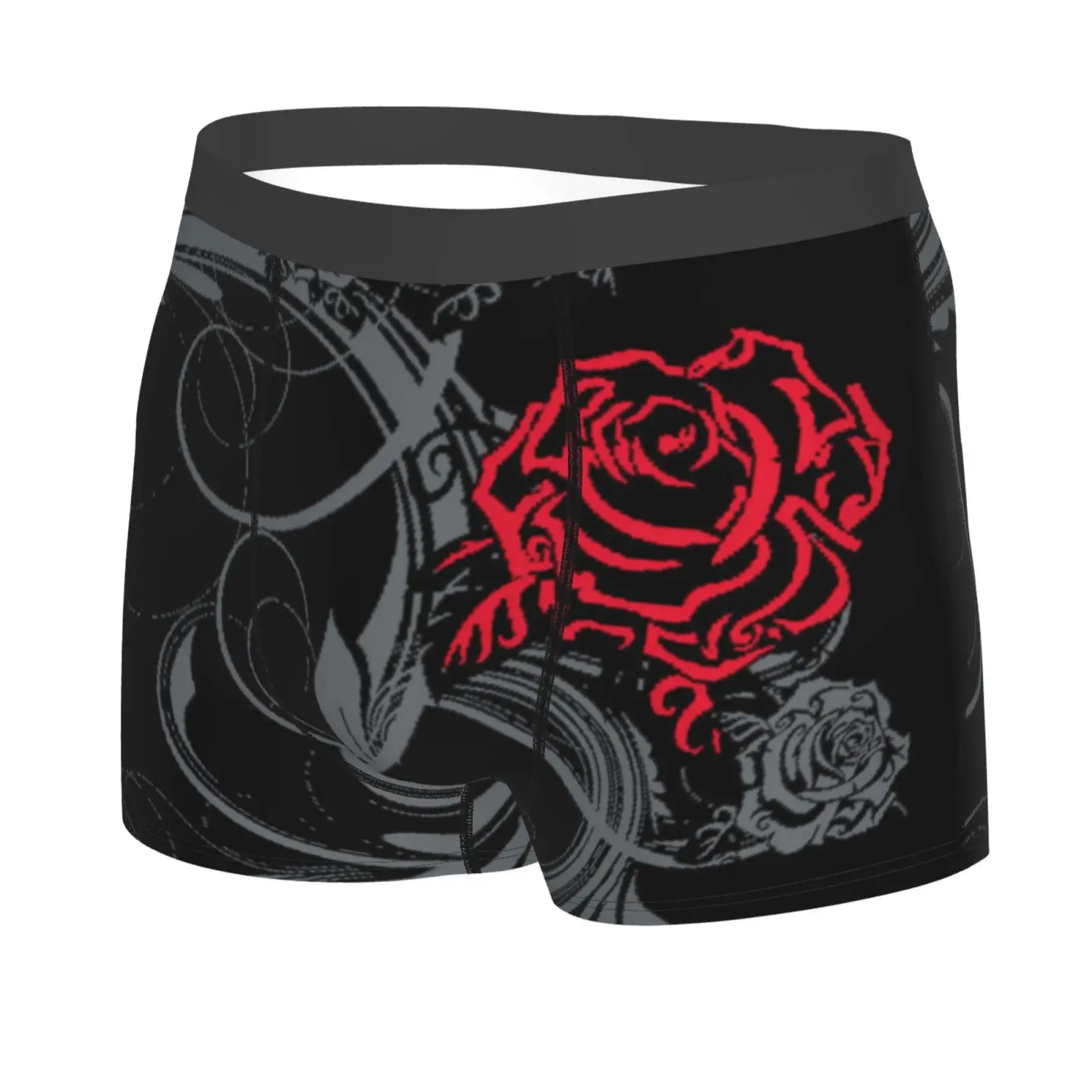 Goth Rose Pattern Men Printed Boxer Briefs Underwear Highly Breathable Boxer Shorts Panties Breathable Underpants for Homme