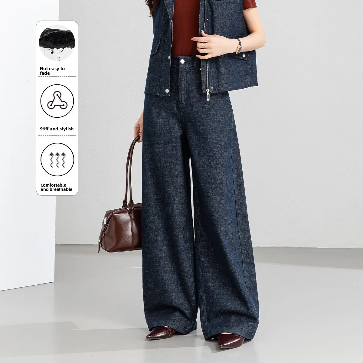 

High Waist Wide Leg Straight Cut Jeans Women's Simple Floor Length Skirt Pants Retro Sle Casual Commute Spring Faion