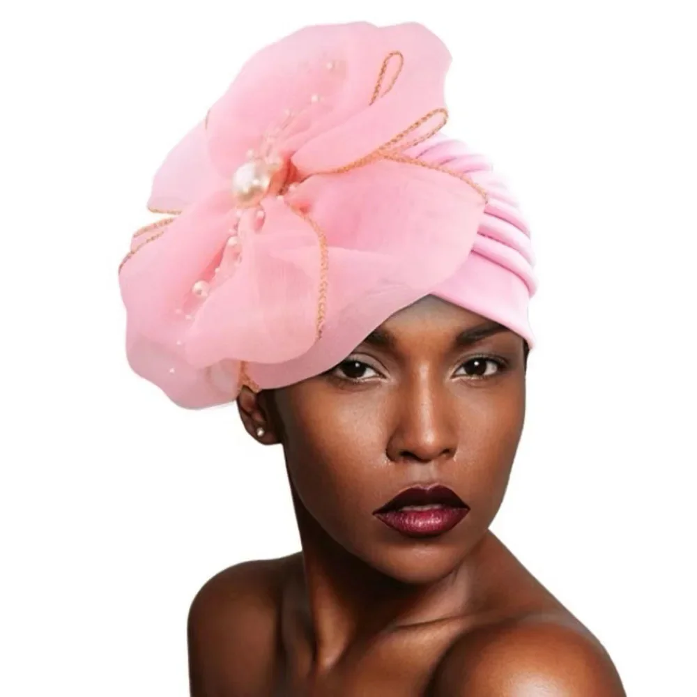 

Indian Flower Turban Bonnet Women Muslim Hijab Hat Headscarf Wedding Party Caps African Headties Ready To Wear Mujer Turbantes