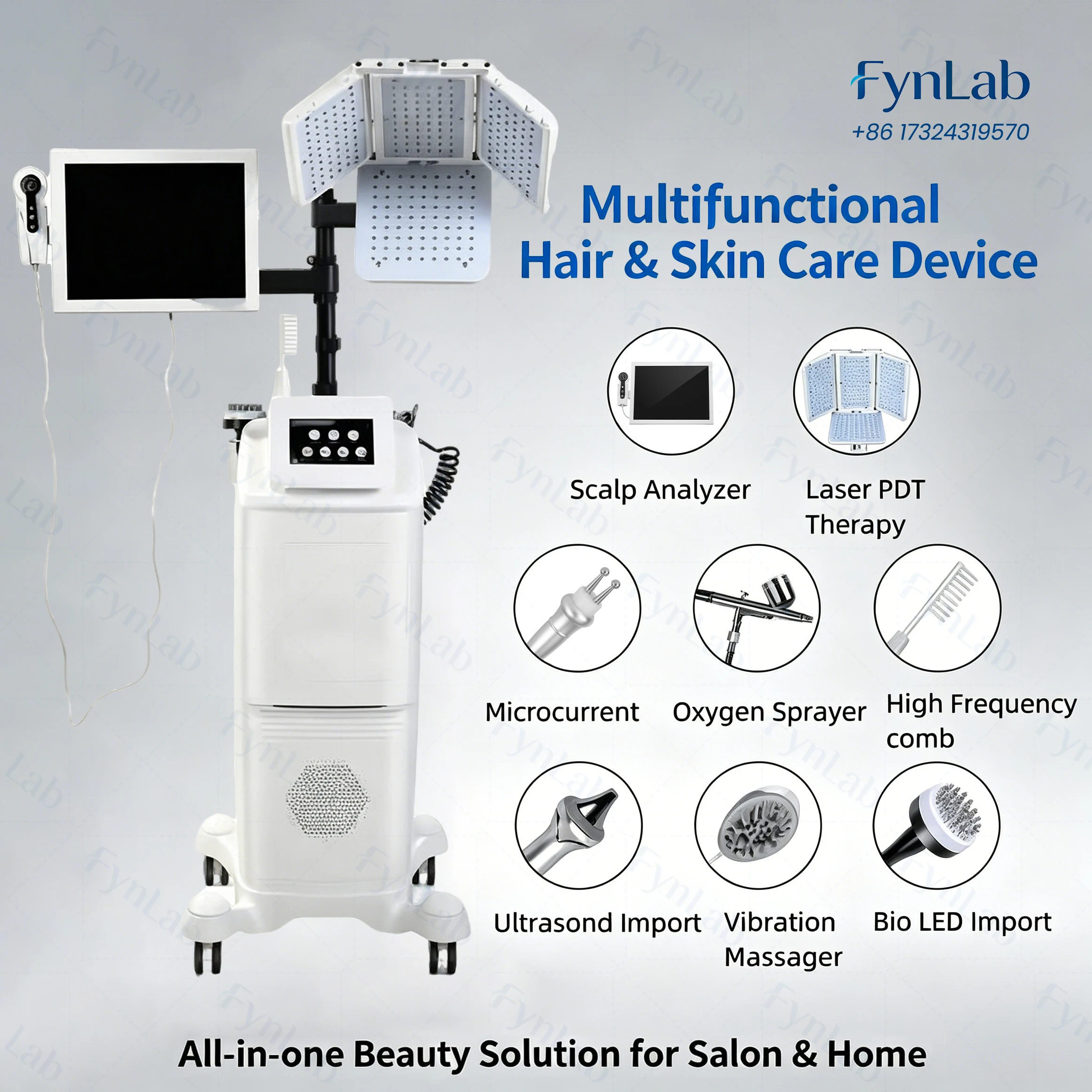 Multifunctional Hair Growth Machine with Scalp Analyzer | 8-in-1 LLLT LED PDT Hair & Skin Care Device for Hair Loss Treatment