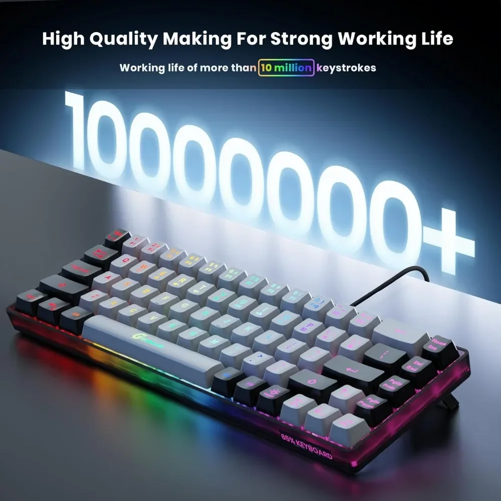 Keyboard Mini Berlampu Latar Berkabel, Keyboard Berkabel Gaming Membran 68 Tombol Tanpa Konflik Anti-Ghosting Ultra-kompak untuk PC Laptop