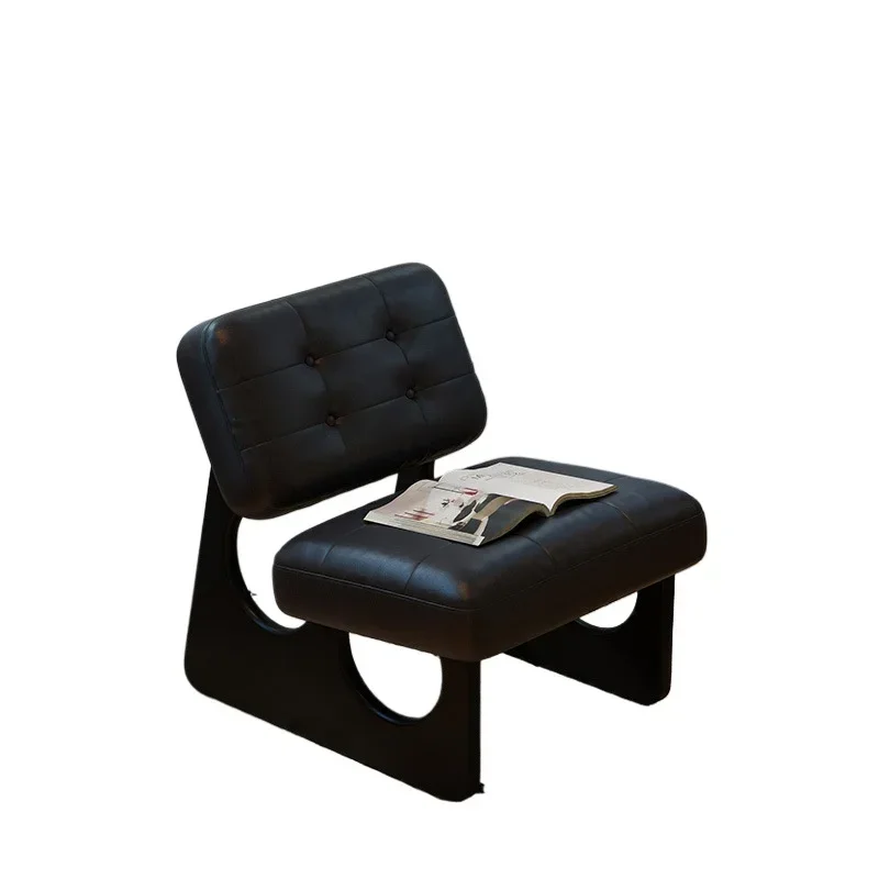 Leather lazy sofa chair, home living room light luxury retro leisure creative solid wood sofa chair