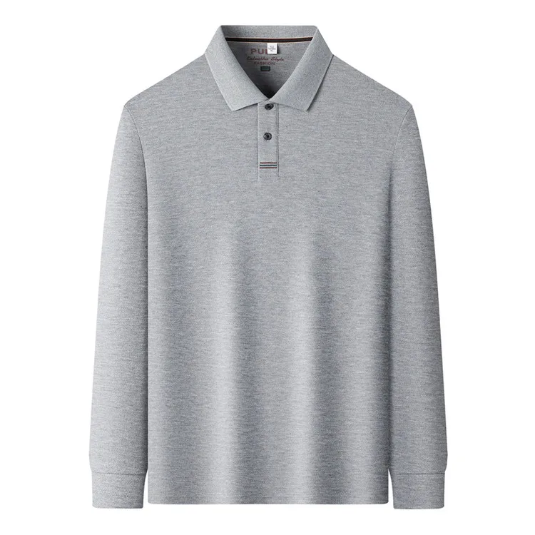 100% Mercerisierte Baumwolle Einfarbiges Business-Casual-Oberteil Herren Old Money Style Langarm-Poloshirt – Detail 2