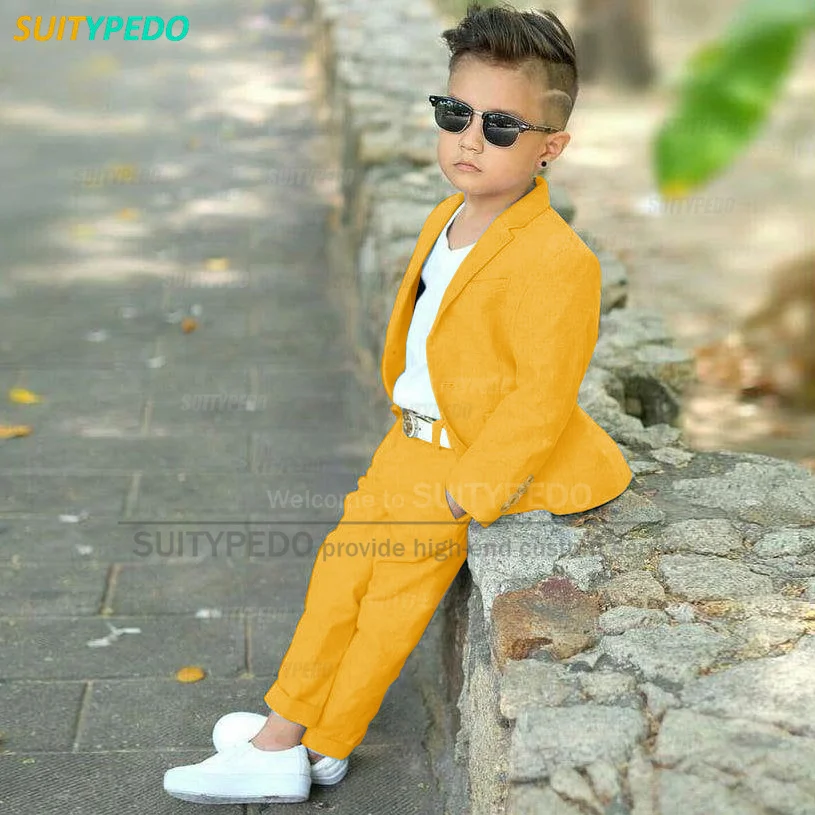 Khaki Fashion Boys Suit Sets Children Homecoming Blazer Pants Two Pieces Wedding Prom Flower Boy Gentlemen Clothing Outfits