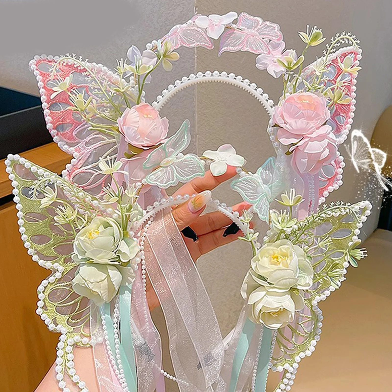 الجنية زهرة عقال للأطفال سويتي فراشة عنصر شرابة الشعر تاج الفتيات الفن التصوير إكسسوارات الشعر طوق الشعر #4