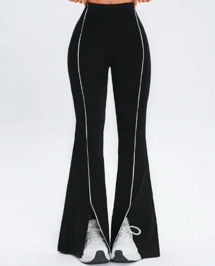 Line Splicing Simple Flared Pants for Women Slim Split Pants High Elasticity Hip Lifting High Waist Running Fitness Yoga Pants