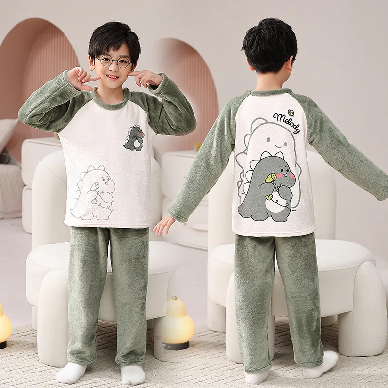 Mininstants-Ensemble de pyjamas animés mignons pour enfants, vêtements de détente chauds, vêtements de nuit d\'hiver, vêtements d\'intérieur pour