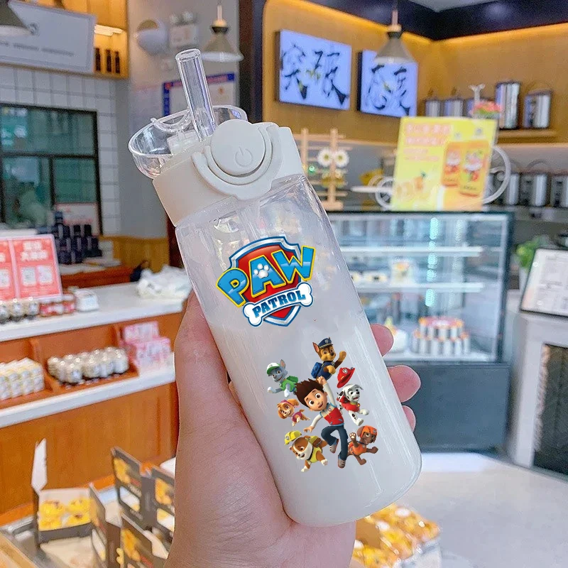 PAW Patrol 400/600mL Ryder Marshall Transparent Plastic Straw Water Cup Portable Outdoor Travel Printed Drinking Sports Bottle