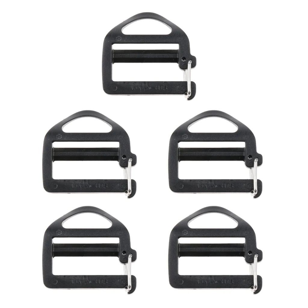 5pcs Plastic Black Ladder Lock Slider Release Buckles Flat Slider Fasteners for Backpack Straps Webbing Backpack Clip Holder