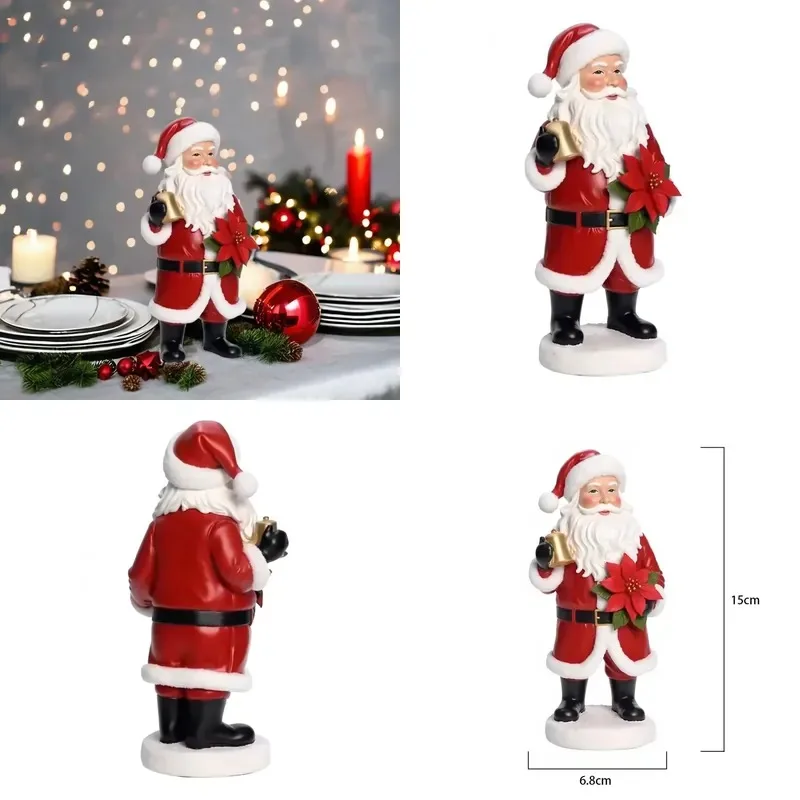 Customized Christmas decorations, a bell on a figurine of Santa Claus and reindeer, placed on a figurine on the table