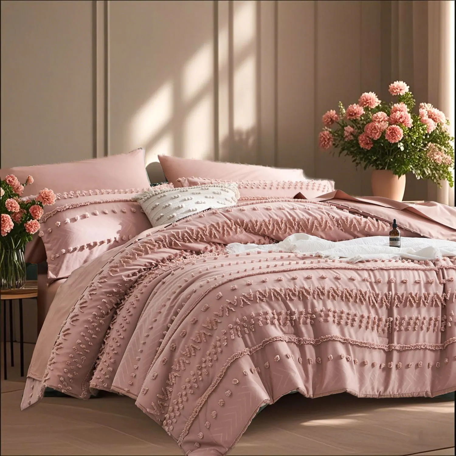 

7-piece tufted design comforter set, soft and comfortable, bedding set, room decoration, suitable for all seasons, ideal gift, q