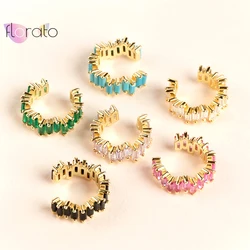 YUXINTOME 925 Sterling Silver Ear Needle Colorful Zircon CZ Ear Cuff Earring No Piercing Clips Women Rock Punk Earring Jewelry