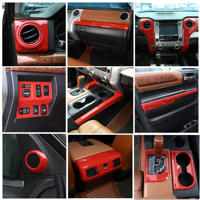 

ABS Red For Toyota Tundra 2014-2021 Interior Modification Car Center Control Trim Strip Door Trim Sticker Car Accessories