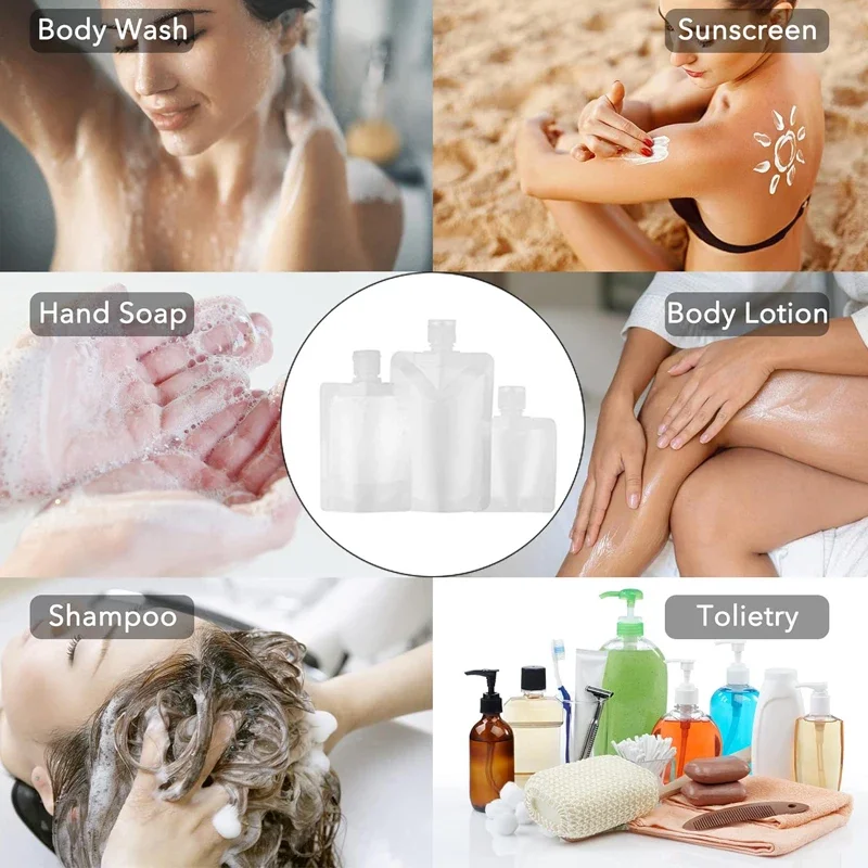 10 Uds 30ml/50ml/100ml bolsa vacía para muestra, bolsas de pie, contenedores cosméticos de tamaño de viaje para artículos de tocador, champú, Gel de ducha
