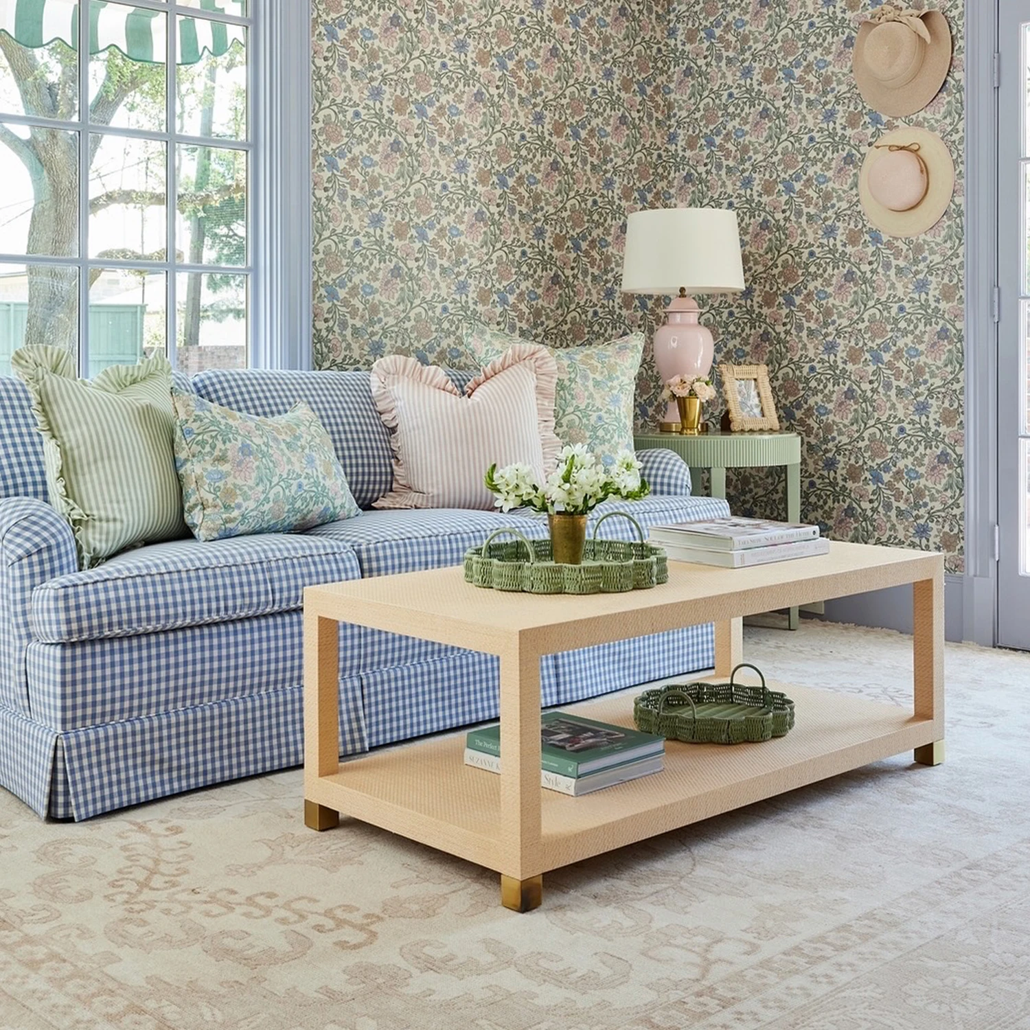 AA retro fabric sofa small apartment living room plaid sofa pastoral home