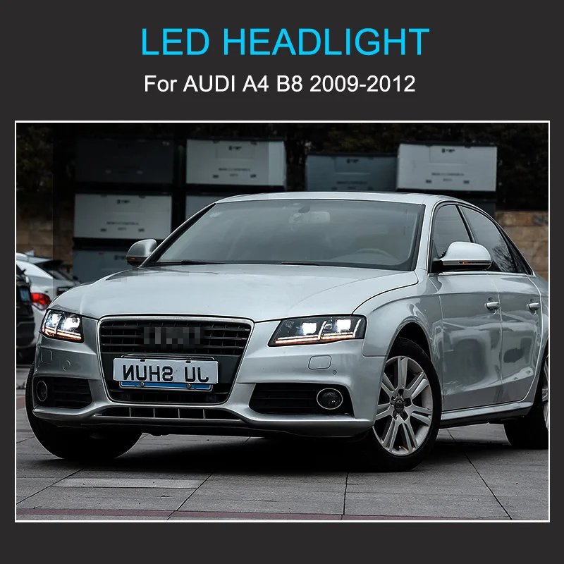 1 Pair LED Headlight Assembly for Audi A4 B8 2009-2012 Headlights Plug and Play with LED DRL Dynamic Turning Front Headlights