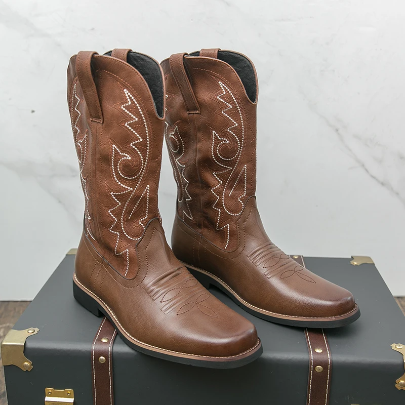 

Men High Top Boots PU Embroidery Fashionable Western Cowboy Boots