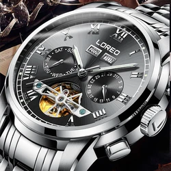 LOREO Brand Swim Men's Tourbillon Mechanical Watches Perpetual Calendar Waterproof Sport Watch Men Watch Clock Saat Reloj Hombre