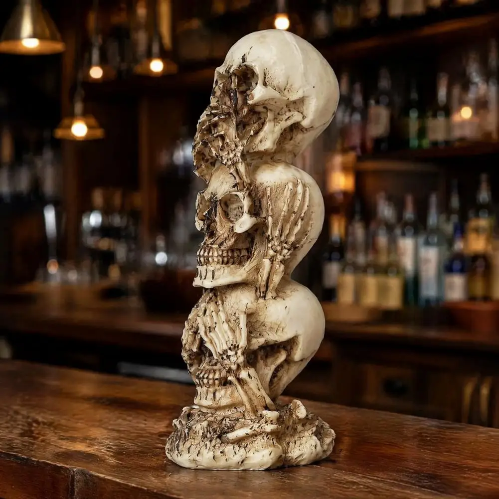 Stacked Skull Heads Statue Stacked Skull Heads Statue Resin See Speak Hear No Evil Figurine Halloween Table Decoration Day