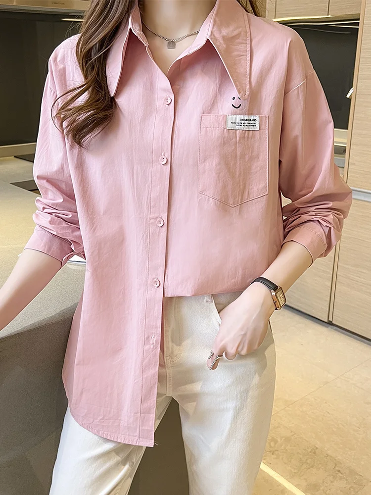 

Oversized Long Sleeve Shirt Women Fashion Casual Straight Loose Blouses SMILE Design BF Style Female Large Tops Simple