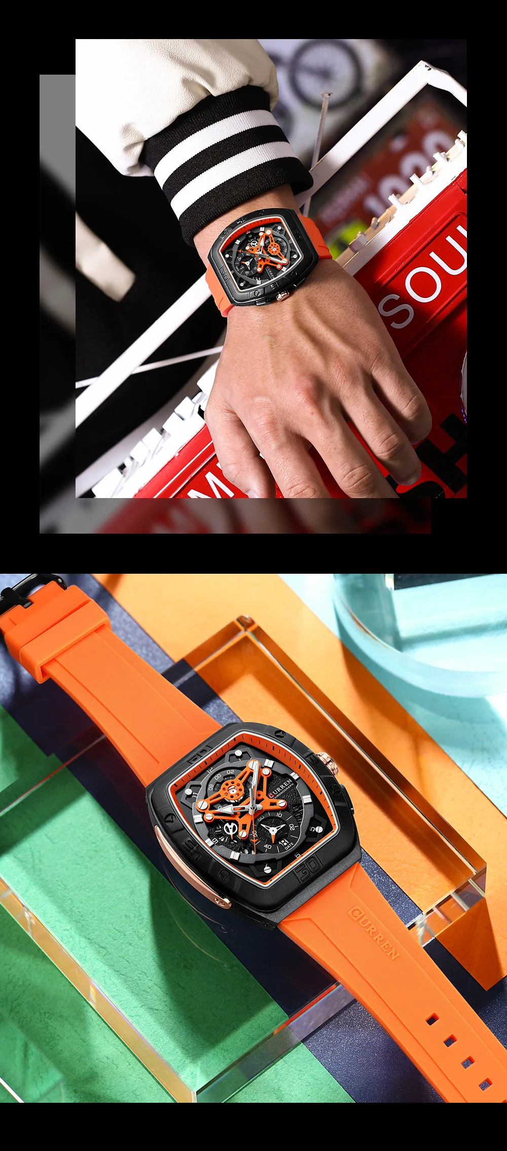 CURREN Orologio Cronografo Uomo Moda - Quadrante 47mm, Cinturino Pelle, Impermeabile 3ATM, Movimento Quarzo - 2
