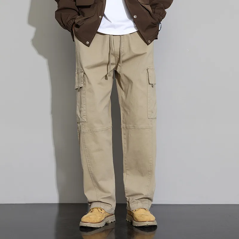 Autumn cotton fashionable retro workwear casual men's trousers loose straight leg American-style trendy long trousers teenagers