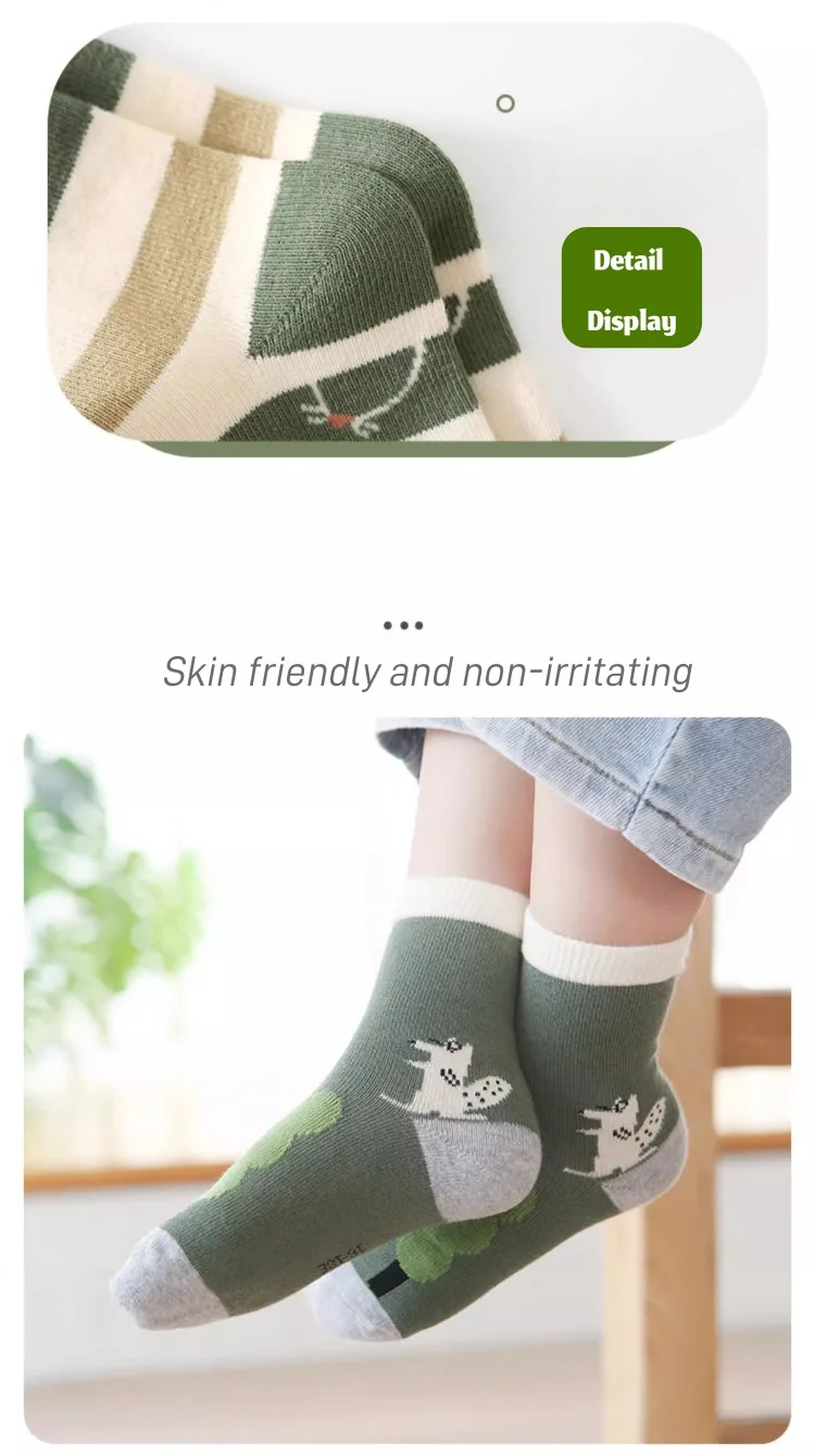 SShu Kindersocken, Frühlings- und Herbstsocken, Eichhörnchen-Cartoon-Kindersocken, atmungsaktive Baumwollsocken für Kleinkinder, 5 Paar – Detail 6