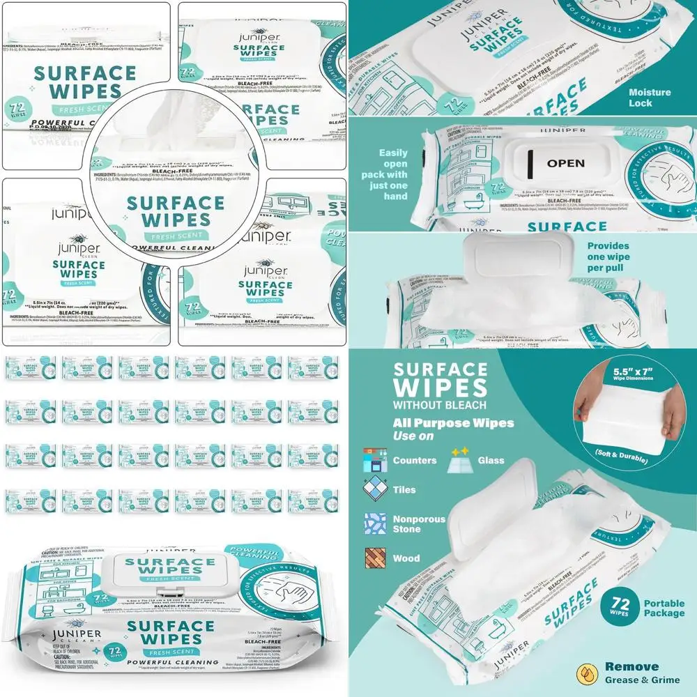 

Салфетки для поверхностей без отбеливателей, 24 упаковки, 1728 штук, универсальные, с освежающим ароматом, безворсовые, прочные, для дома и офиса