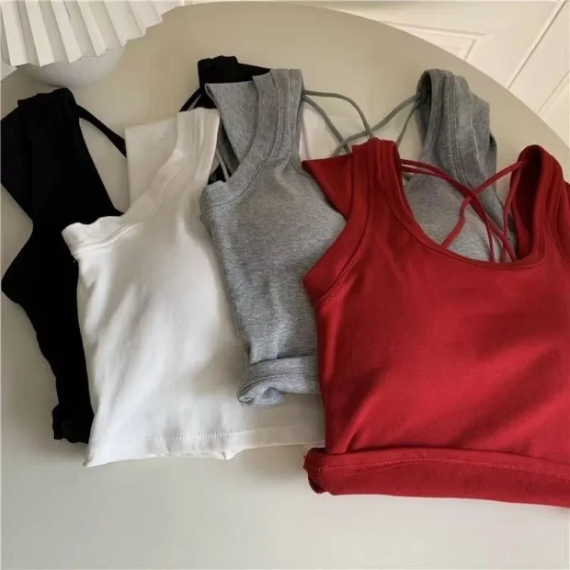 Tank Tops Women Clubwear Popular Backless Casual Crops Summer Stylish Korean Style Clothing Mujer Basic Solid Sexy Ladies Chic