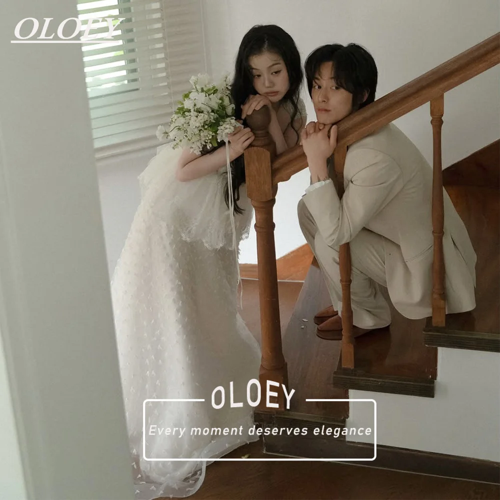 OLOEY Elegant Lace Mesh A-Line Wedding Dress Korea Photoshoot Muti-Layer Puffy Bridal Gown Customized Vestidos De Novia