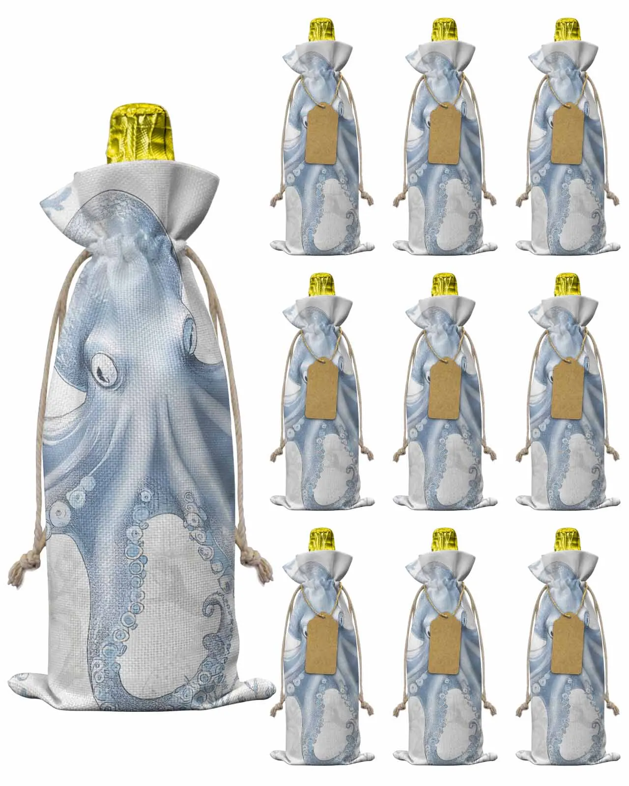 

10pcs Wine Bottle Covers Vintage Octopus Hand Painted Wine Holder Carrier Packaging Bag Wedding Party Decor Gift