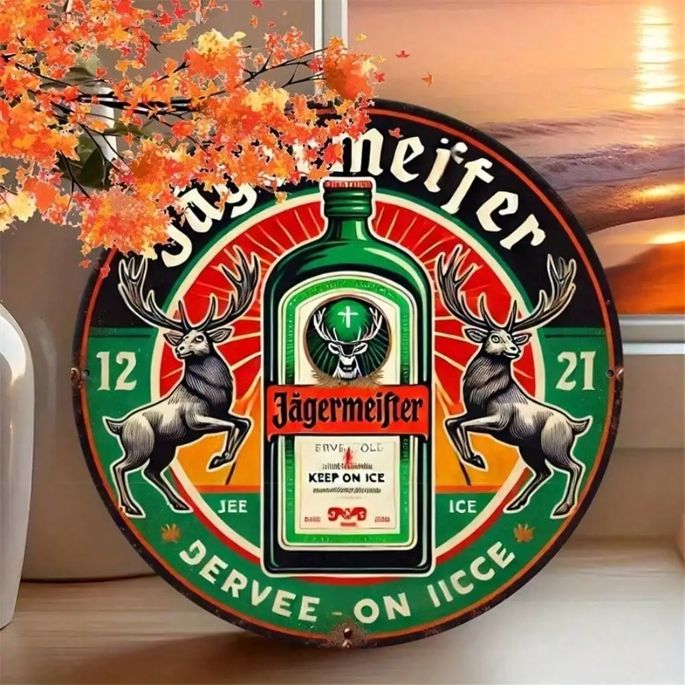 Jagerjager Vintage 8x8 Zoll Rundes Aluminium-Blechschild für Bar und Heimwanddekoration, Retro Metallkunst, Witterungsbeständig