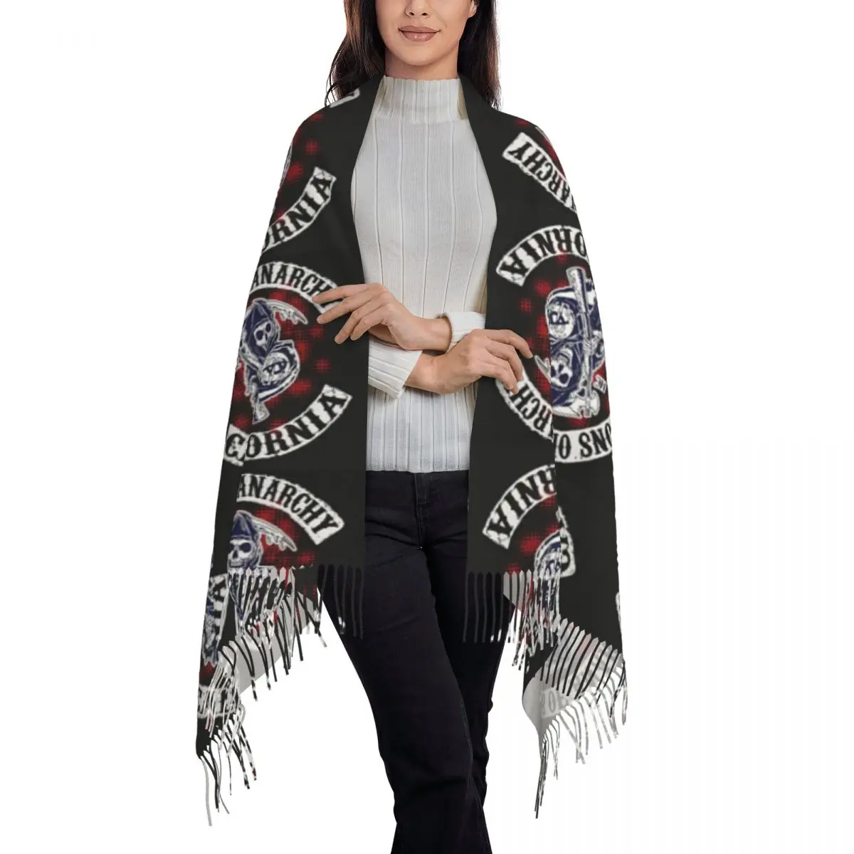 SOA Sons Of Anarchy Scarf Tassel Scarves for Women Soft Warm Shawls and Wraps Long Fall Winter Shawl Wrap