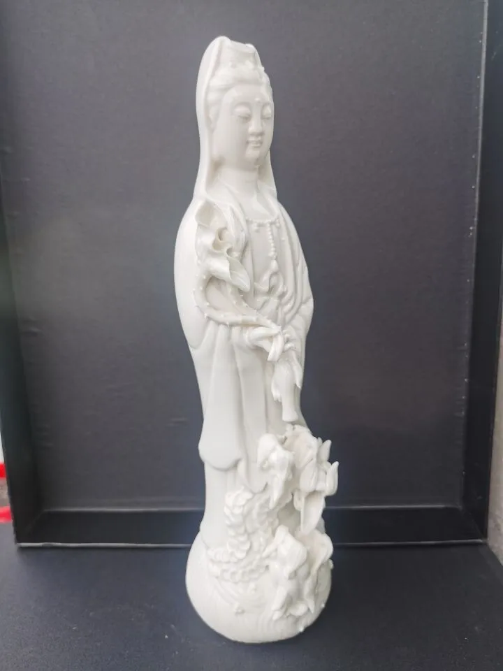 12' China DeHua Porcelain Dripping Water Kwan-yin GuanYin Buddha Dragon Statue Modern Exquisite Home Desktop Decorations