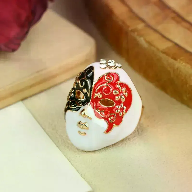 New Personality Chinese-style Drip Oil Peking Facial Makeup Alloy Finger Rings Adjustable Jewelry Gift