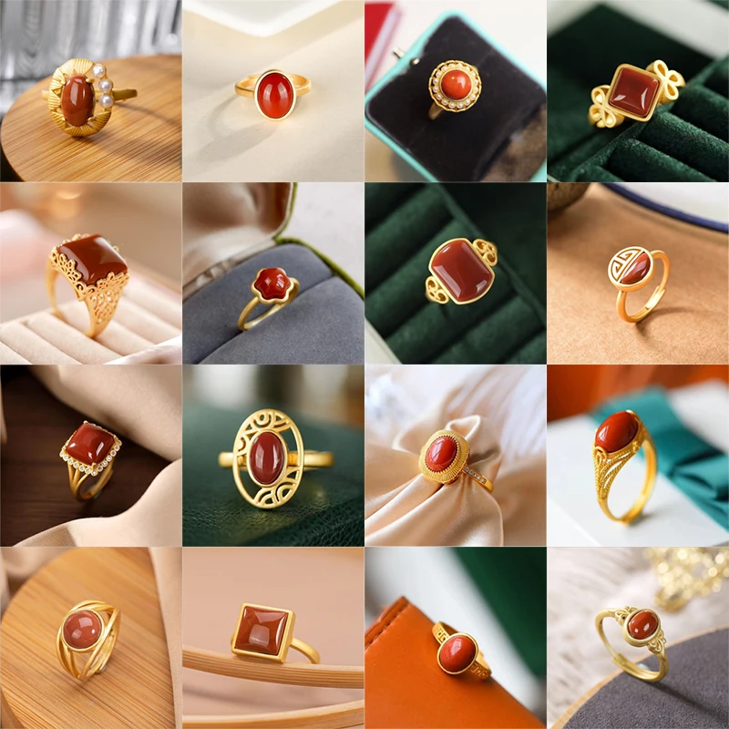 Original Epoxy Enamel Porcelain Craftring Chinese retro palace style gilt light luxury women's brand jewelry