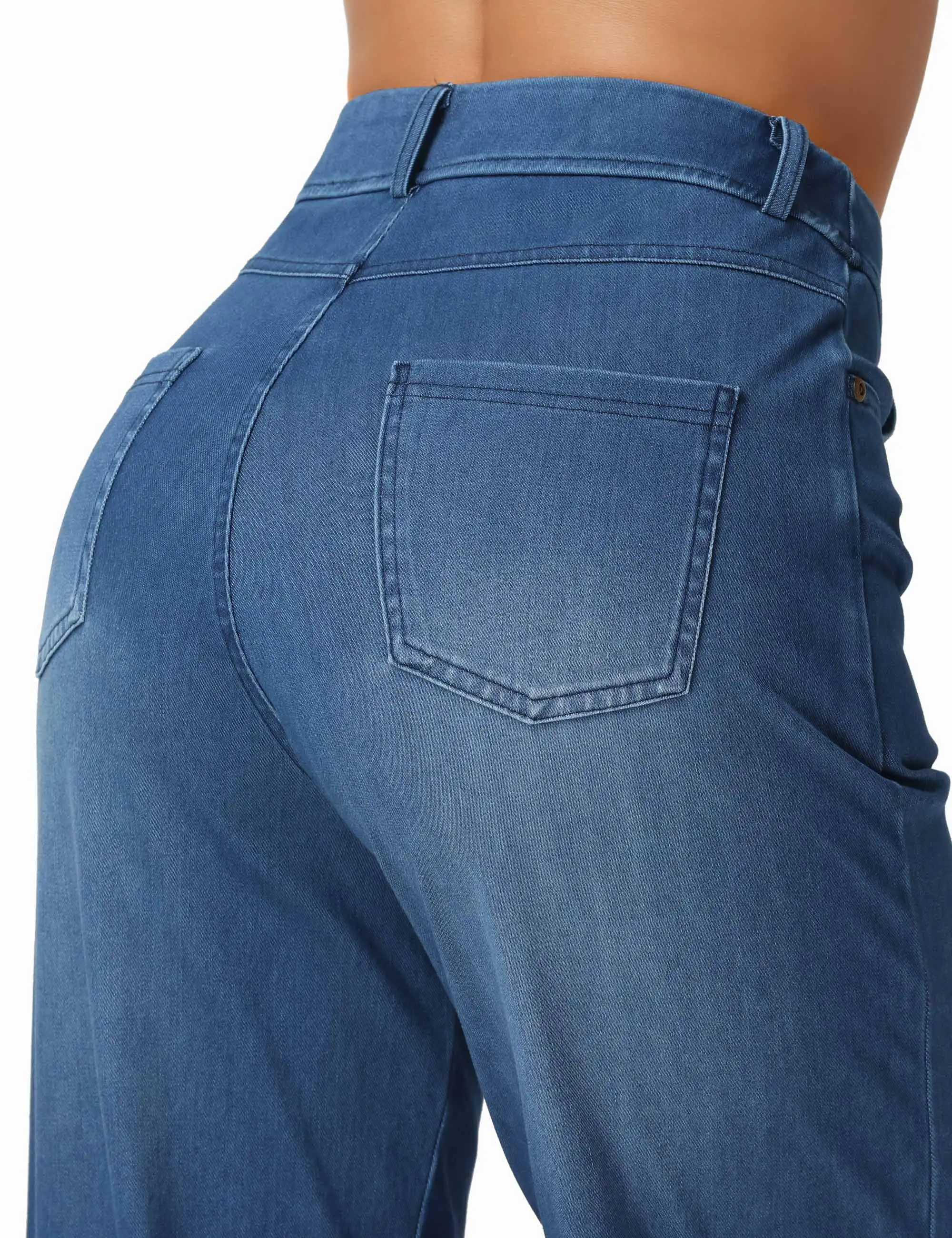 THE GYM PEOPLE Women's Wide Leg Pull on Jeans Stretchy Baggy Trendy Casual Straight Denim Pants with Pockets