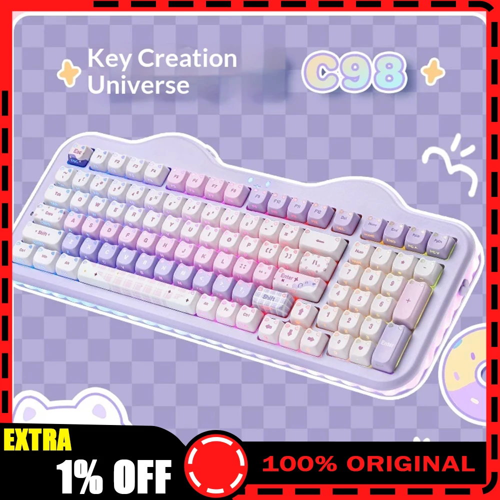 YUNZII C98 Mechanical Keyboard Tri Mode Hot Swap Gasket Wireless Keyboard MAO Profile Side Printed Backlit Keycaps PC GIFTS