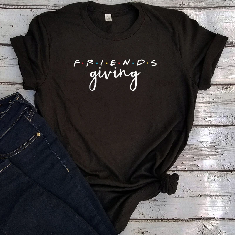 

Friends Giving 2021 Thanksgiving Shirt Women Family Thanksgiving Tshirts Funny Graphic Tees Kawaii Tops Casual Tee Classic