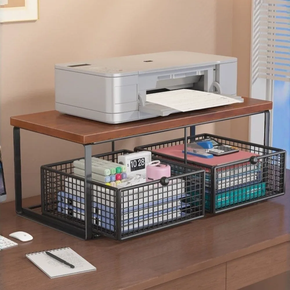 Multi-Layer Metal Storage Rack Solid Wood Space-Saving Countertop Storage Rack with Drawer Pull-Out Storage Rack