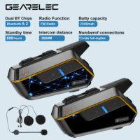 GEARELEC GX12 Motorcycle Bluetooth Helmet Intercom 2000m 2-10 Riders Communication Motorbike Interphone FM Radio Music Sharing