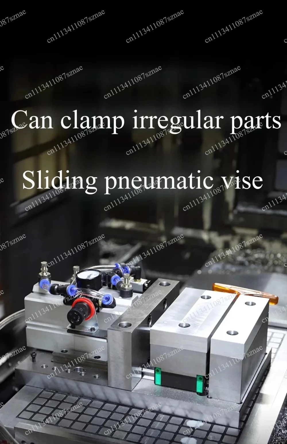 Industrial Pneumatic Bench Vise Fixture with Flat Jaw Clamp, Heavy Duty Fixed Vise for Milling and Drilling Workholding