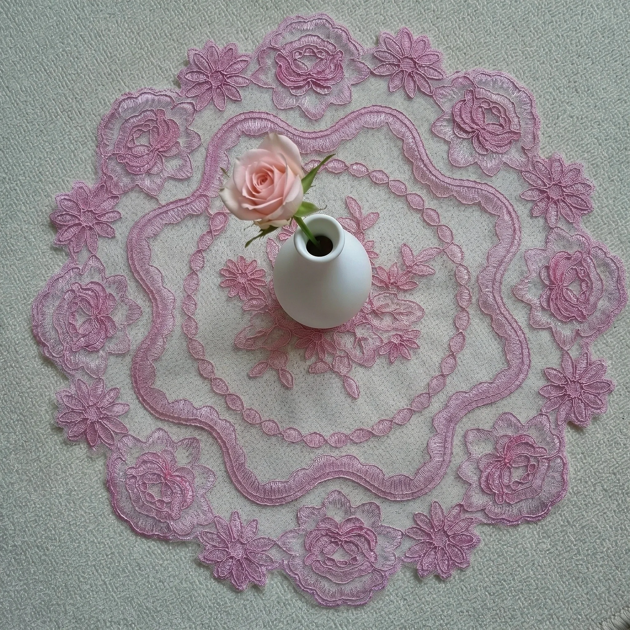 Placemat Set Pink Placemats Round Breakfast Table Mat Decorative Table Pads Lace Coasters Fruit Tray Mat  Birthday Table Decor