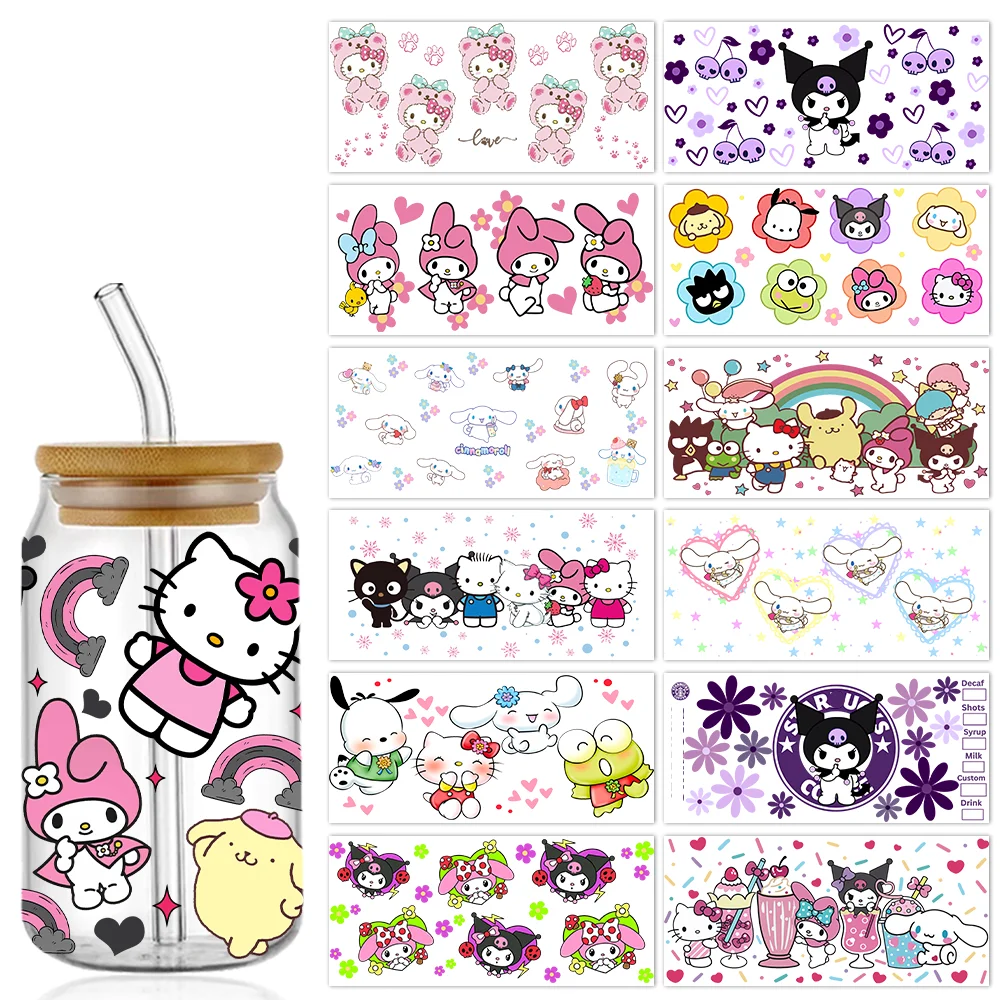 Sanrio UV DTF 16oz Cup Wrap Libbey Glass Plastic Can Wraps Selfadhesive Sticker Ready to Ship Without Cup