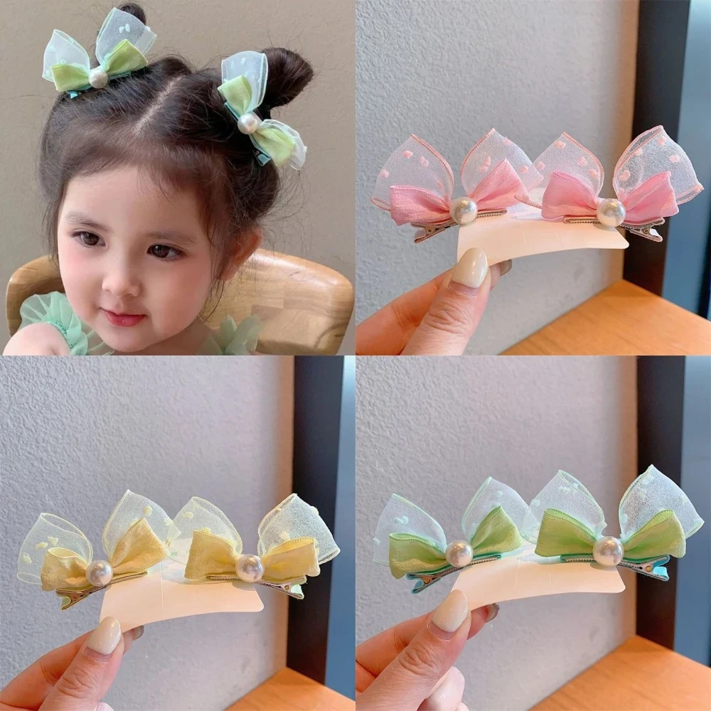 

Mesh Bow Children Hairpins Pearl Hair Clips Princess Girl Headdress Baby No Harm Headwear Kids Barrettes Accessories Photo Props