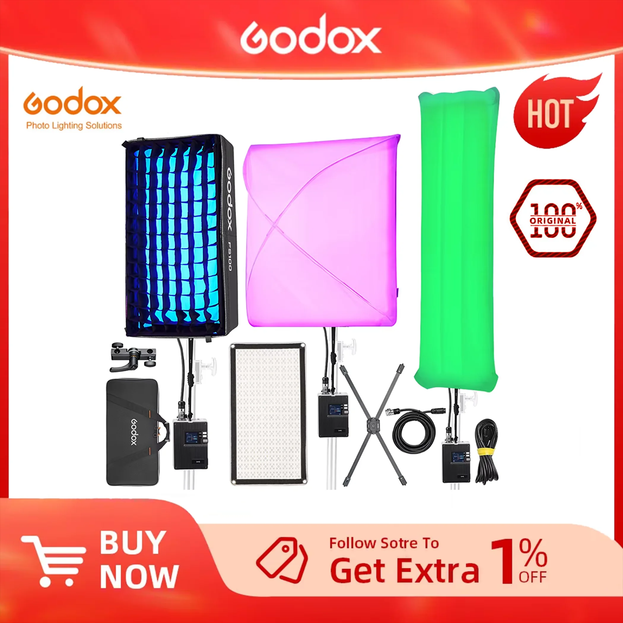 

Godox FL200SR FL100R FL200R Full Color Flexible LED Mat Li-ion RGB RAtmosphere Lights with App Control Live Streaming Fill Light
