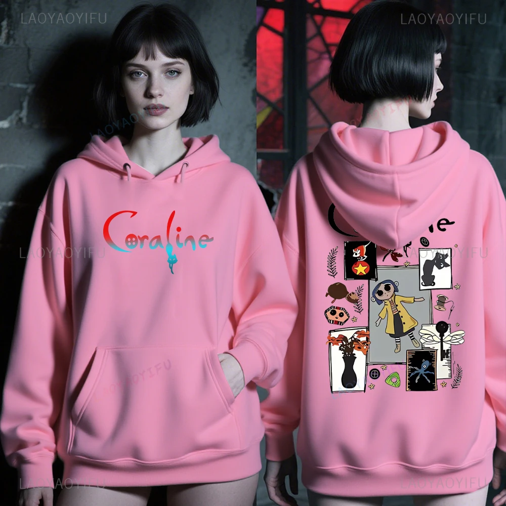 Vintage dessin animé film bouton yeux féminin pull vêtements Coraline graphique à capuche Harajuku femme Blusas femme homme sweat