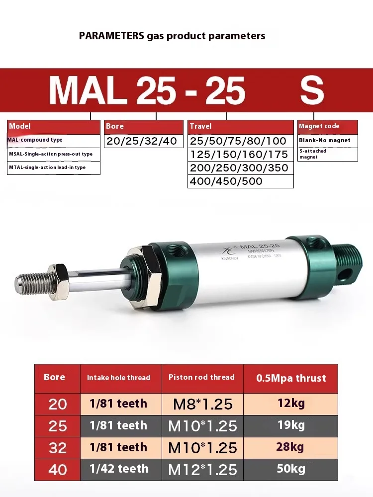 Xingchen Pneumatic Aluminum Alloy Mini Cylinder MAL16/20/25/32/40*25*50S Double Action Pen Cylinder